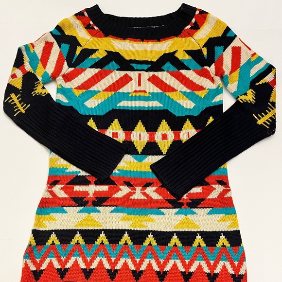 Jessica Simpson Women’s Western Boho Print  Long Sleeve Knit Sweater Dress M - Picture 4 of 16
